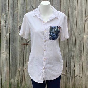 On The Byas white button shirt floral pocket